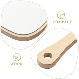 Lurrose Hand Mirror Wood Handheld Mirrors with Handle Wall Mounted Bathroom Mirror for Women Makeup Salon Travel