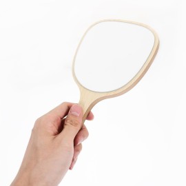 Lurrose Hand Mirror Wood Handheld Mirrors with Handle Wall Mounted Bathroom Mirror for Women Makeup Salon Travel