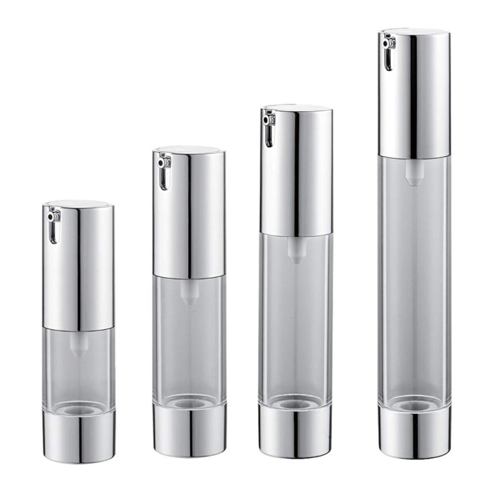 Tvoip 4Pcs/Lot 10ml/15ml/20ml/30ml, Airless Vacuum Pump Home Travel Lotion Bottles Refillable Cosmetics Packing dispenser (Silver)