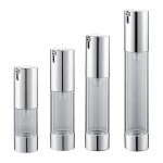 Tvoip 4Pcs/Lot 10ml/15ml/20ml/30ml, Airless Vacuum Pump Home Travel Lotion Bottles Refillable Cosmetics Packing dispenser (Silver)