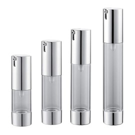 Tvoip 4Pcs/Lot 10ml/15ml/20ml/30ml, Airless Vacuum Pump Home Travel Lotion Bottles Refillable Cosmetics Packing dispenser (Silver)