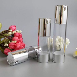 Tvoip 4Pcs/Lot 10ml/15ml/20ml/30ml, Airless Vacuum Pump Home Travel Lotion Bottles Refillable Cosmetics Packing dispenser (Silver)