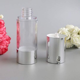 Tvoip 4Pcs/Lot 10ml/15ml/20ml/30ml, Airless Vacuum Pump Home Travel Lotion Bottles Refillable Cosmetics Packing dispenser (Silver)