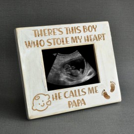 K KENON Baby Engraved Wood Picture Frame - There\'s This Boy He Calls Me PAPA - Winnie The Pooh Sonogram Picture Frame, New Mom New Dad (For Baby Boy-PAPA)