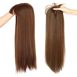 LesafeV 50cm Long Seamless Nature Look Clip in Hairpiece with Side-Fringe Extension Forehead Topper for Women with Thinning Hair Straight Light Brown