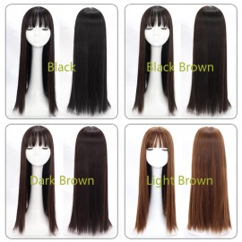 LesafeV 50cm Long Seamless Nature Look Clip in Hairpiece with Side-Fringe Extension Forehead Topper for Women with Thinning Hair Straight Light Brown