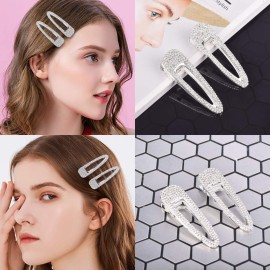 2PCS Big Silver Hair Clips Barrettes Glitter Rhinestones Hair Pins Decorations Hair Accessories for Lady, Women and Girls (Silver)