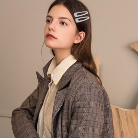 2PCS Big Silver Hair Clips Barrettes Glitter Rhinestones Hair Pins Decorations Hair Accessories for Lady, Women and Girls (Silver)