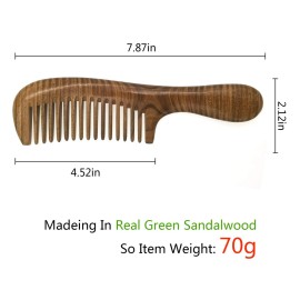 ERZA SCARLET Hair Comb Wooden Wide Tooth Comb for Curly Hair Detangling Green Sandalwood Comb