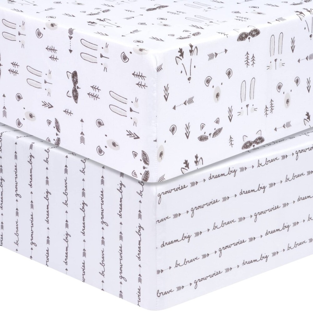 Sammy & Lou Scandi Animals 2-Pack Microfiber Fitted Crib Sheet Set, Fits Standard Crib Mattress 28 in x 52 in; Fully Elasticized,