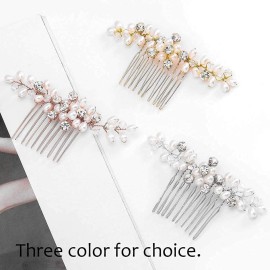 Brishow Pearl Crystal Hair Comb Preals Hair Pins Bridal Wedding Hair Accessories for Women and Girls (Silver)
