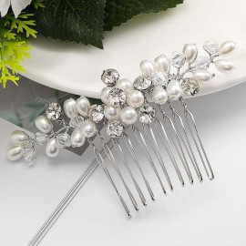 Brishow Pearl Crystal Hair Comb Preals Hair Pins Bridal Wedding Hair Accessories for Women and Girls (Silver)