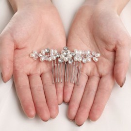 Brishow Pearl Crystal Hair Comb Preals Hair Pins Bridal Wedding Hair Accessories for Women and Girls (Silver)