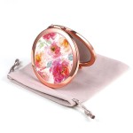 Dynippy Compact Mirror Rose Gold Makeup Mirror Folding Mini Pocket Mirror Portable Hand Mirror Double-Sided 2 x 1x Magnification for Woman Girls (A-Watercolor Flower)