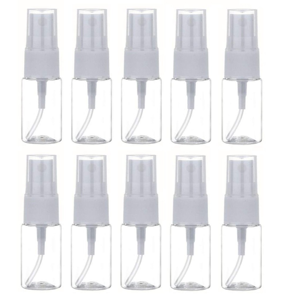 LASSUM 10 Pack 10ml/0.35oz Fine Mist Spray Bottle Clear Plastic Mini Spray Bottle for Essential Oils Makeup and Perfume