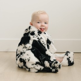 Cow Print Plush Baby Blanket-Cow Print Plush, White Back, Black, White, 30 in x 40 in