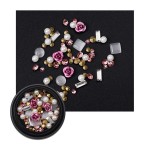 AKOAK 1 Box Nail Art Decorations Mixed 3D Rhinestones Beads Metal Flowers Pearl Beads for DIY Design Manicure (Light Pink)