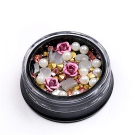 AKOAK 1 Box Nail Art Decorations Mixed 3D Rhinestones Beads Metal Flowers Pearl Beads for DIY Design Manicure (Light Pink) AKOAK 1 Box Nail Art Decorations Mixed 3D Rhinestones Beads Metal Flowers Pearl Beads for DIY Design Manicure (Light Pink)