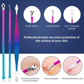 Pimple Popper Tool Kit - Ybaoo 10 Pcs Blackhead Remover Comedone Extractor Kit with Metal Case for Quick and Easy Removal of Blackheads, Zit Removing, Facial and Nose(Colorful)