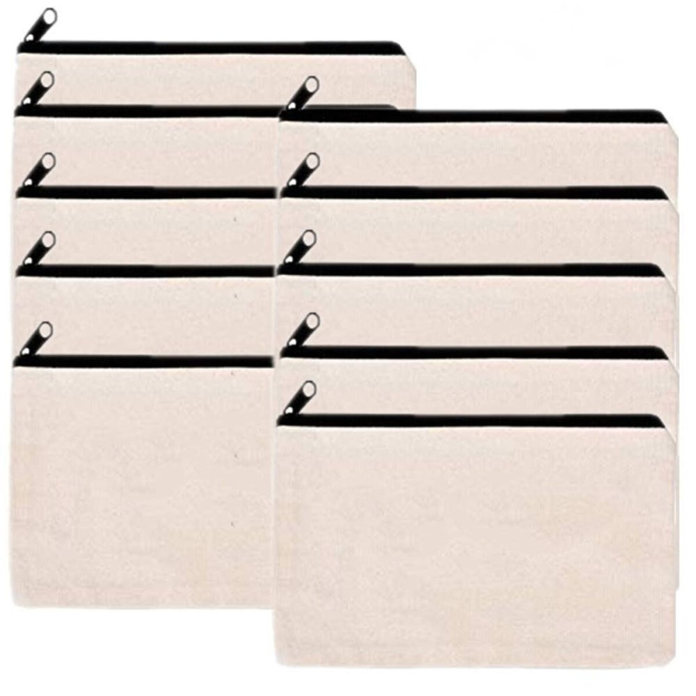 LifeUnite 10 PCS Canvas Makeup Bag Cosmetic Pouch Blank Zipper Bag-9.1  5.9 inch