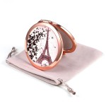 Dynippy Compact Mirror Rose Gold Makeup Mirror Folding Mini Pocket Mirror Portable Hand Mirror Double-Sided 2 x 1x Magnification for Woman Girls (A-Eiffel Tower)