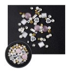 AKOAK 1 Box Nail Art Decorations Mixed 3D Rhinestones Beads Metal Flowers Pearl Beads for DIY Design Manicure (White)