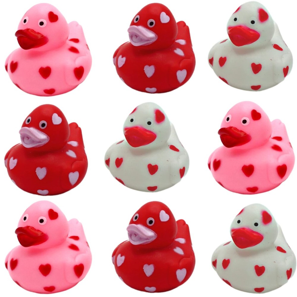 4E\'s Novelty Valentines Day Rubber Ducks - 24 Pack Heart Themed Duckies for Jeep Ducking, Bath Toy