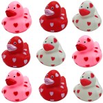 4E\'s Novelty Valentines Day Rubber Ducks - 24 Pack Heart Themed Duckies for Jeep Ducking, Bath Toy