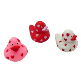 4E\'s Novelty Valentines Day Rubber Ducks - 24 Pack Heart Themed Duckies for Jeep Ducking, Bath Toy