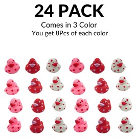 4E\'s Novelty Valentines Day Rubber Ducks - 24 Pack Heart Themed Duckies for Jeep Ducking, Bath Toy