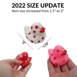 4E\'s Novelty Valentines Day Rubber Ducks - 24 Pack Heart Themed Duckies for Jeep Ducking, Bath Toy