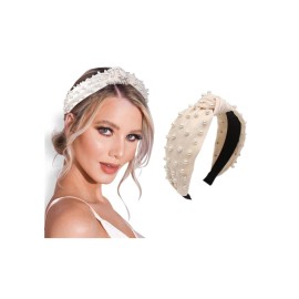 POPINK Pearl headband for Women Knot White Fashion Embellished Top Knotted Hairband ladies Twist Bohemian Hair accessories for Girls