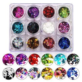 Minejin Nail Art Glitter Sequins Butterfly Shinning Acrylic 3D Flakies Stickers Tips Decoration 12 Color Minejin Nail Art Glitter Sequins Butterfly Shinning Acrylic 3D Flakies Stickers Tips Decoration 12 Color