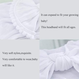 CanB Hair Bow Headband for Infant and Toddler - Stretchy Knot Nylon Baby Accessories (White)