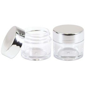 Beauticom 7 Gram / 7 ML Thick Wall Round Leak Proof Clear Acrylic Jars for Beauty, Cream, Cosmetics, Salves, Scrubs (72 Pieces Bottom Clear Base + 72 Pieces Lids, Metallic Silver)