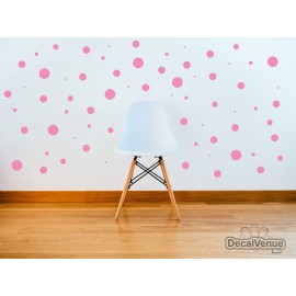 Set of 100 (Pink) Vinyl Wall Decals - Assorted Polka Dots Stickers - Removable Adhesive Safe on Smooth or Textured Walls - Round Circles - for Nursery, Kids Room, Bathroom Decor