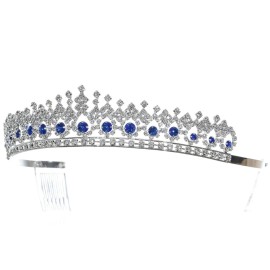 SAMKY Rhinestone Crystal Pageant Bridal Tiara Crown - Blue Crystals Silver Plated T1177 SAMKY Rhinestone Crystal Pageant Bridal Tiara Crown - Blue Crystals Silver Plated T1177