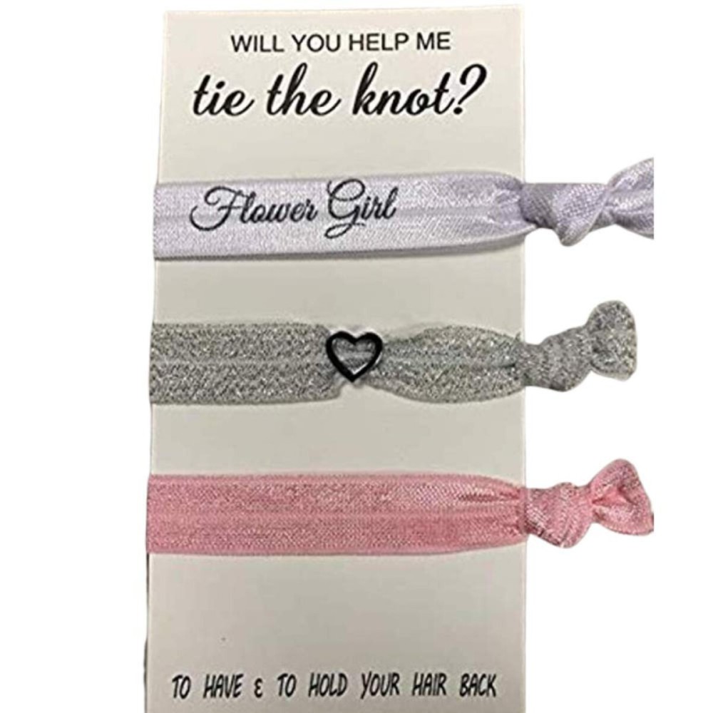 Infinity Collection Flower Girl Hair Ties (Pink/Silver) - Will You Help Me Tie The Knot? Elastic Hair Holders to Have & To Hold Your Hair Back for Weddings, 3pcs
