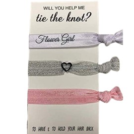 Infinity Collection Flower Girl Hair Ties (Pink/Silver) - Will You Help Me Tie The Knot? Elastic Hair Holders to Have & To Hold Your Hair Back for Weddings, 3pcs