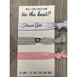Infinity Collection Flower Girl Hair Ties (Pink/Silver) - Will You Help Me Tie The Knot? Elastic Hair Holders to Have & To Hold Your Hair Back for Weddings, 3pcs