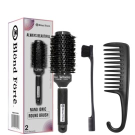 1.8 Inch (43mm)- Round Hair Brush for Blow Drying & Styling Nano Technology Ceramic Ionic - Premium Brush with Boar Bristles and Nylon + Bonus 4 Duckbill Hair Clips