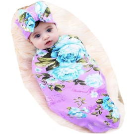 Galabloomer Newborn Baby Sleep Receiving Blanket and Bow Headband Set Baby Swaddle Blanket