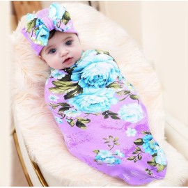 Galabloomer Newborn Baby Sleep Receiving Blanket and Bow Headband Set Baby Swaddle Blanket