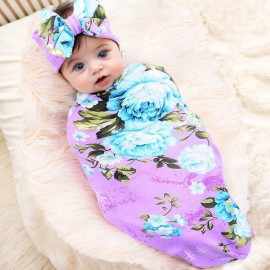 Galabloomer Newborn Baby Sleep Receiving Blanket and Bow Headband Set Baby Swaddle Blanket