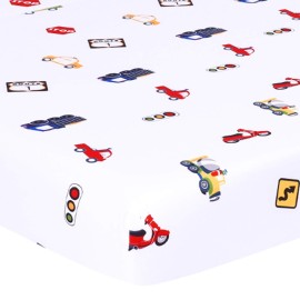 DiamondHome Ultra Soft Baby Crib Fitted Sheet, Printed Toddler Sheets for Boys, Girls, Breathable Hypoallergenic Comfy, 28 X 52 + 9 (Rules of The Road)