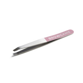 Browgame Original Slanted Tweezer - Precise, Extra Sharp Plucking Tool For Easy, Painless Hair Removal - Easy Grip For Meticulous Shaping - Stainless Steel Design For Sensitive Skin - Pink - 1 Pc