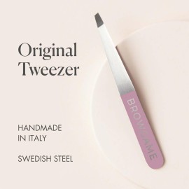 Browgame Original Slanted Tweezer - Precise, Extra Sharp Plucking Tool For Easy, Painless Hair Removal - Easy Grip For Meticulous Shaping - Stainless Steel Design For Sensitive Skin - Pink - 1 Pc
