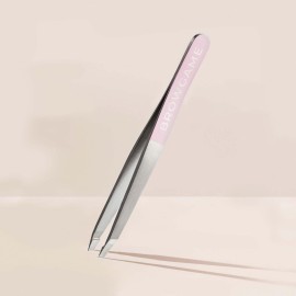 Browgame Original Slanted Tweezer - Precise, Extra Sharp Plucking Tool For Easy, Painless Hair Removal - Easy Grip For Meticulous Shaping - Stainless Steel Design For Sensitive Skin - Pink - 1 Pc