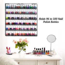 AMT 6 TIER Metal Nail Polish Racks, Fit Up To 108 BOTTLES, Black Wall Mounted, Display for The Wall, Young Living Essential Oils Organizer for Home Salon Business Spa (108 Bottles)