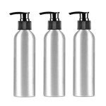 3Pcs 8 Ounce Aluminum Lotion Pump Bottle with Black PP Pump Head Empty Cosmetic Sample Dispenser Container Jar for Makeup Cream Emulsion Bath Shower Gel Shampoo